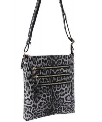 Leopard Dual Zip Crossbody Bag LE093 BLACK